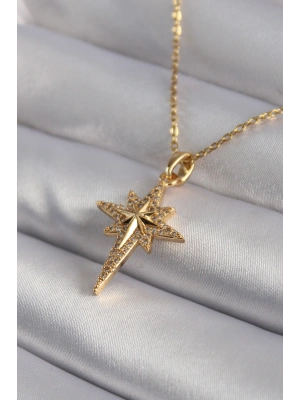 MuI MuI 316L Çelik Gold Renk Zirkon Taşlı Kutup Yıldızı Model Kadın Kolye