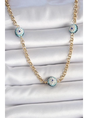 MuI MuI 316L Çelik Gold Renk Zirkon Taşlı Nazar Boncuk Model Kadın Kolye