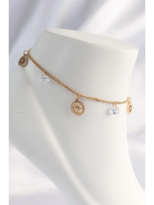 MuI MuI 316L Çelik Gold Renk Zirkon Taşlı Yıldızlı Halhal