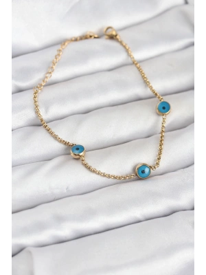 MuI MuI 316L Çelik Gold Renkli Nazar Boncuk Model Kadın Bileklik