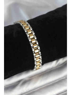 MuI MuI 316L Çelik Gold ve Gümüş Renk 9 mm Kalınlık Erkek Bileklik