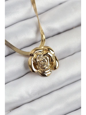 MuI MuI 316L Çelik Gül Figürlü İtalyan Zincir Model Gold Renk Kadın Kolye