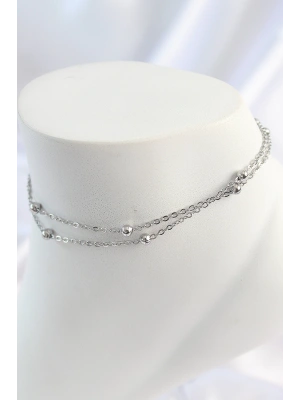 MuI MuI 316L Çelik Gümüş Renk 2Li Topçuk Detay Zincir Model Kadın Halhal