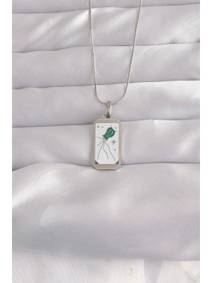 MuI MuI 316L Çelik Gümüş Renk Beyaz Mineli Tarot Kolye