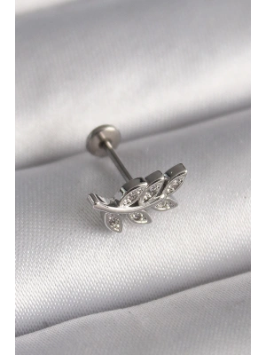 MuI MuI 316L Çelik Gümüş Renk Dal Model Zirkon Taş Detaylı Tragus Piercing