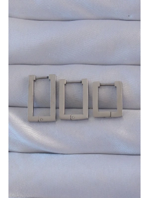 MuI MuI 316L Çelik Gümüş Renk Dikdörtgen Küpe Seti