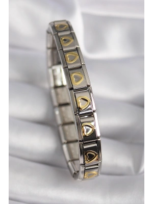 MuI MuI 316L Çelik Gümüş Renk Gold Kalp İşleme Nomination Model Kadın Bileklik