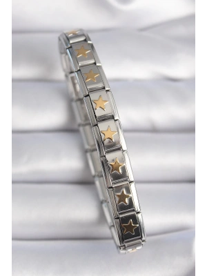 MuI MuI 316L Çelik Gümüş Renk Gold Yıldız İşleme Nomination Charm Bileklik