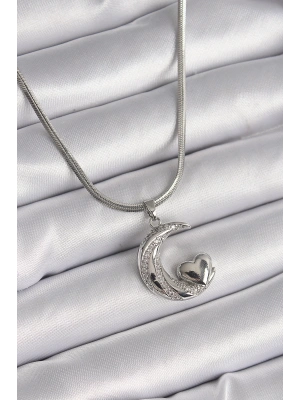 MuI MuI 316L Çelik Gümüş Renk İtalyan Zincir Zirkon Taşlı Halil Figür Kalp Detay Kadın Kolye