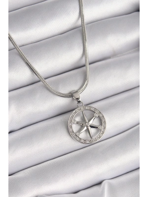 MuI MuI 316L Çelik Gümüş Renk İtalyan Zincir Zirkon Taşlı Kutup Yıldız Model Kadın Kolye