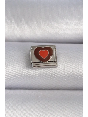 MuI MuI 316L Çelik Gümüş Renk Kahverengi Kalp İşlemeli Nomination Charm