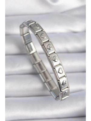 MuI MuI 316L Çelik Gümüş Renk Kalp İşleme Nomination Charm Bileklik