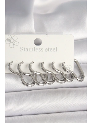 MuI MuI 316L Çelik Gümüş Renk Kalp Model Kadın Küpe Seti