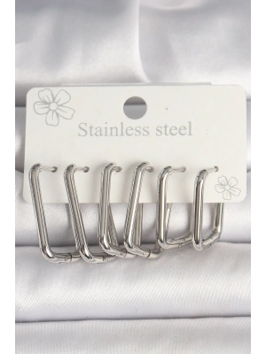 MuI MuI 316L Çelik Gümüş Renk Kare Model Kadın Küpe Seti