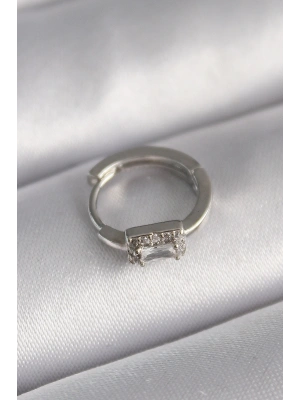 MuI MuI 316L Çelik Gümüş Renk Kare Zirkon Taşlı Tragus Piercing