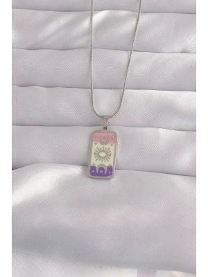 MuI MuI 316L Çelik Gümüş Renk Karışık Mineli Ay Figür Tarot Kolye