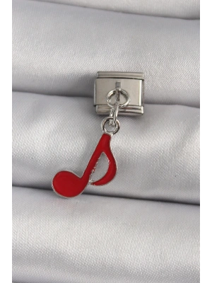 MuI MuI 316L Çelik Gümüş Renk Kırmızı Nota Model Nomination Charm