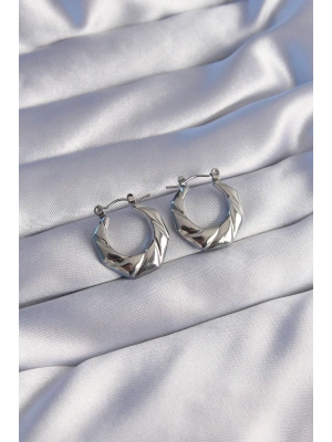 MuI MuI 316L Çelik Gümüş Renk Kıvrımlı Görünüm Geometrik Model Küpe