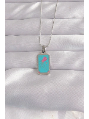 MuI MuI 316L Çelik Gümüş Renk Mavi Mineli Tarot Kolye