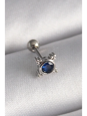 MuI MuI 316L Çelik Gümüş Renk Mavi Zirkon Taşlı Tragus Piercing