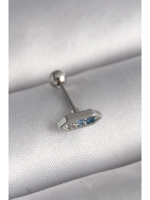 MuI MuI 316L Çelik Gümüş Renk Mavi Zirkon Taşlı Tragus Piercing