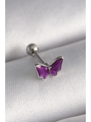 MuI MuI 316L Çelik Gümüş Renk Mor Kelebek Model Tragus Piercing