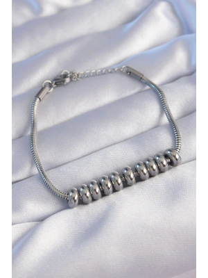 MuI MuI 316L Çelik Gümüş Renk Oval Figürlü Bileklik