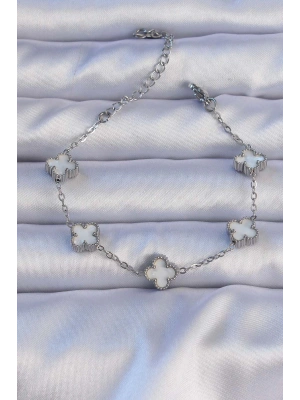 MuI MuI 316L Çelik Gümüş Renk Sedefli Baby Boy Yonca Model Bileklik