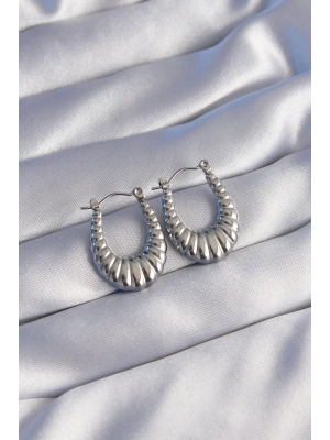 MuI MuI 316L Çelik Gümüş Renk Uzun Baklava Görünümlü Küpe