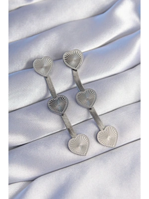 MuI MuI 316L Çelik Gümüş Renk Uzun İtalyan Zincir Detaylı Kalp Küpe