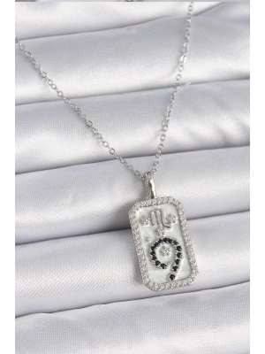 MuI MuI 316L Çelik Gümüş Renk Zincir Akrep Burcu Zirkon Taşlı Kadın Kolye