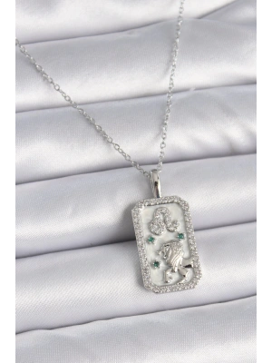 MuI MuI 316L Çelik Gümüş Renk Zincir Aslan Burcu Zirkon Taşlı Kadın Kolye