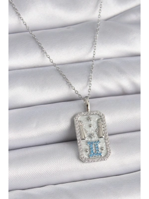 MuI MuI 316L Çelik Gümüş Renk Zincir İkizler Burcu Zirkon Taşlı Kadın Kolye