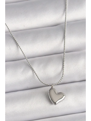 MuI MuI 316L Çelik Gümüş Renk Zincir Kalp Figür Kadın Kolye