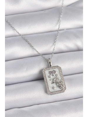 MuI MuI 316L Çelik Gümüş Renk Zincir Koç Burcu Zirkon Taşlı Kadın Kolye