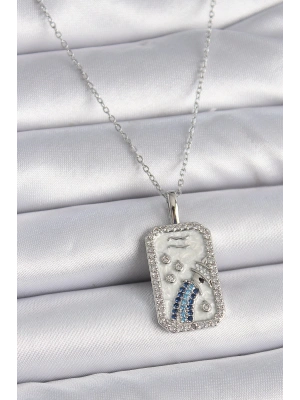 MuI MuI 316L Çelik Gümüş Renk Zincir Kova Burcu Zirkon Taşlı Kadın Kolye