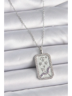 MuI MuI 316L Çelik Gümüş Renk Zincir Yay Burcu Zirkon Taşlı Kadın Kolye