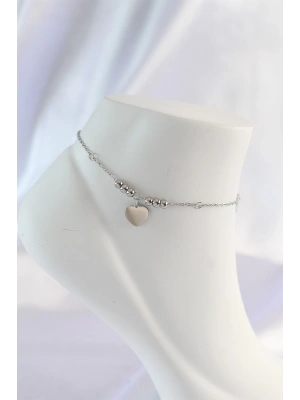 MuI MuI 316L Çelik Gümüş Renk Zirkon Taş Detay Kalpli Halhal