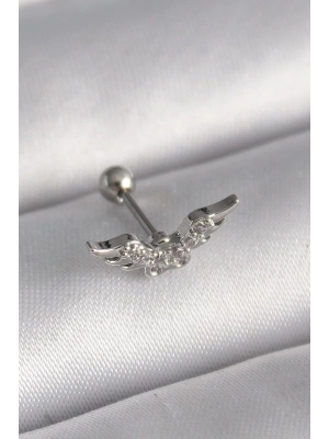 MuI MuI 316L Çelik Gümüş Renk Zirkon Taş Detay Kanat Model Tragus Piercing