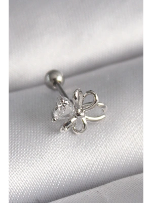 MuI MuI 316L Çelik Gümüş Renk Zirkon Taş Detay Kurdele Model Tragus Piercing