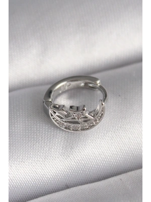 MuI MuI 316L Çelik Gümüş Renk Zirkon Taşlı Ay Yıldız Model Tragus Piercing