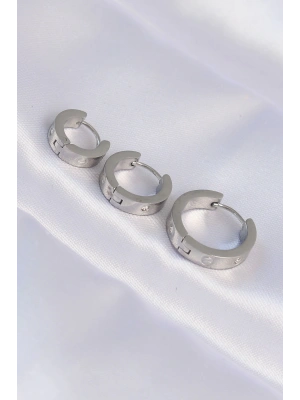 MuI MuI 316L Çelik Gümüş Renk Zirkon Taşlı Model 3lü Halka Küpe