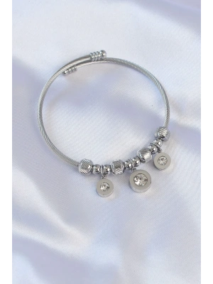 MuI MuI 316L Çelik Gümüş Renk Zirkon Taşlı Model Charm Bileklik