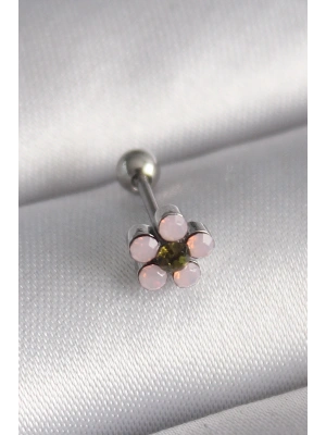 MuI MuI 316L Çelik Gümüş Renk Zirkon Taşlı Çiçek Tragus Piercing