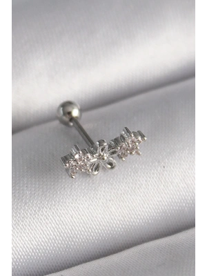 MuI MuI 316L Çelik Gümüş Renk Zirkon Taşlı Çiçek Tragus Piercing