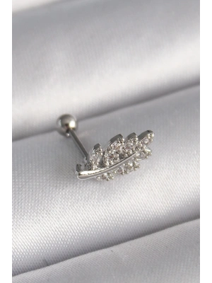 MuI MuI 316L Çelik Gümüş Renk Zirkon Taşlı Dal Tragus Piercing