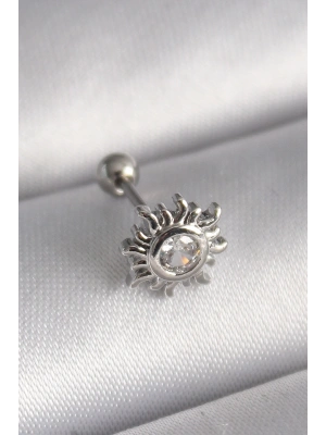 MuI MuI 316L Çelik Gümüş Renk Zirkon Taşlı Güneş Tragus Piercing