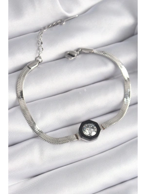 MuI MuI 316L Çelik Gümüş Renk Zirkon Taşlı İtalyan Zincir Model Kadın Bileklik