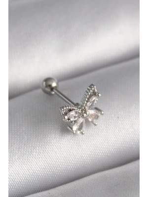MuI MuI 316L Çelik Gümüş Renk Zirkon Taşlı Kelebek Tragus Piercing