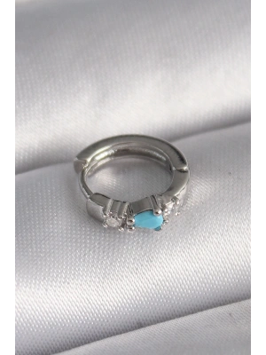 MuI MuI 316L Çelik Gümüş Renk Zirkon Taşlı Mavi Boncuk Detay Tragus Piercing